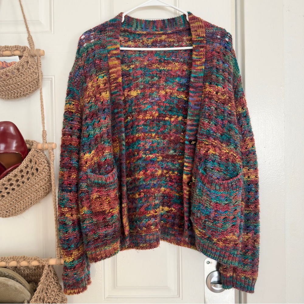 Colorful Knitted Wool Cardigan Sweater